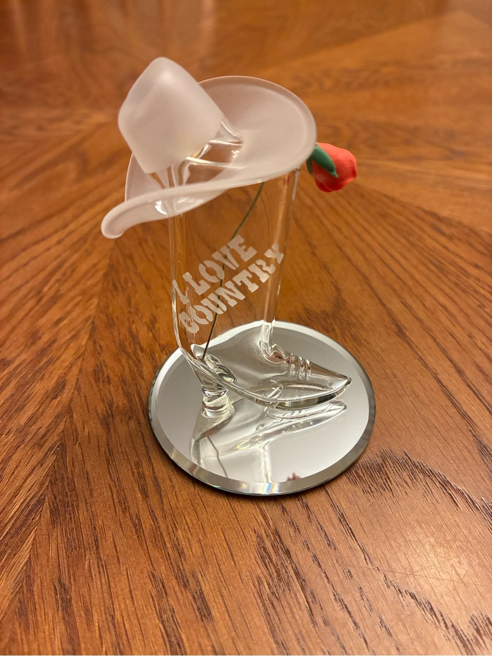 Glass Cowboy Boot 'I Love Country' Figurine